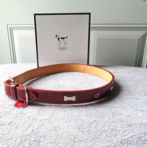 COACH DARK RED PATENT LEATHER HEART BONE CHARMS DOG PET COLLAR 60064 EXTRA LARGE
